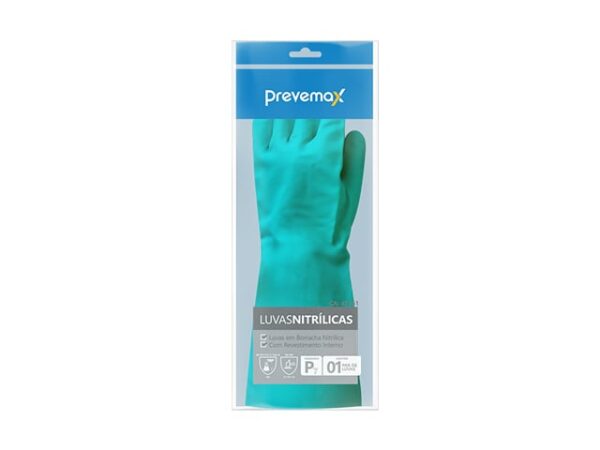 luva verde nitrilica c/forro prevemax tam p m g